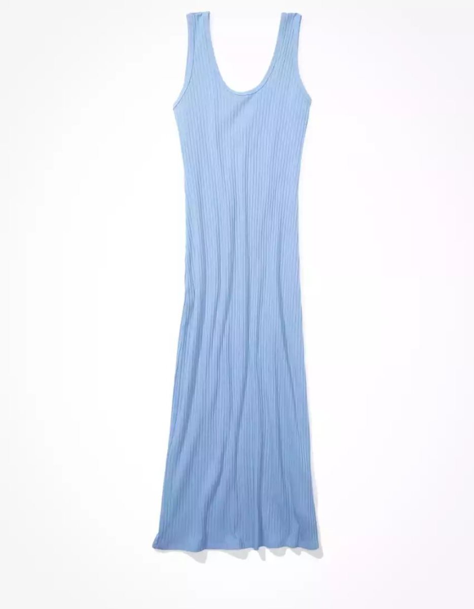 Robe Mi-longue American Eagle AE Nervuré Knit Bleu Femme | TLK-98608480